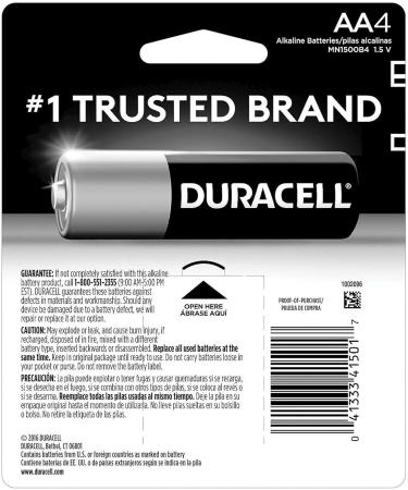 DURCEL Duracell AA Alkaline Batteries 1.5V - Pack of 4 | International Shipping Available - Buy Online on GoSupps.com