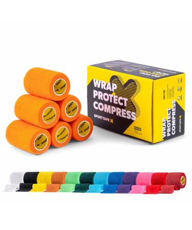 6 Rolls SPORTTAPE Self-Adhesive Football Sock Tape | 7.5cm x 4.5m - Orange | Cohesive Bandage - Pet Bandage Vet Wrap for Dogs & Horses | Compression Bandage Shin Pad Tape & Football Ankle Tape Orange 7.5x450 cm (Pack of 6)