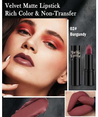  Lestpola Matte burgundy lipstick waterproof creamy and smooth moisturizing intense color vegan and cruelty-02 - Buy Online on GoSupps.com