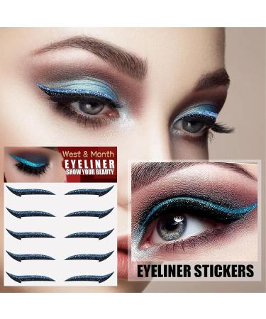 Sticker Eyeliner Glitter - 5 Pairs Glitter Instant -Adhesive Eyeliner Stencil | Sticker Eyeliner Tool Makeup Eyeliner Stickers Winged Eyeliner Stencil for Eye Makeup Tool Pochy Blue (Five Pairs) - Buy Online on GoSupps.com