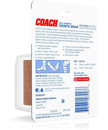 Johnson & Johnson Coach Self-Adhering Elastic Sports Compression Wrap Bandage - Pack of 3, 2x2.2 yd, for Sprain, Strain & Joint Support - Buy Online on GoSupps.com
