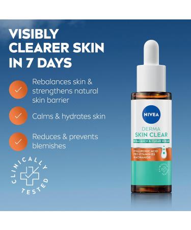 Beiersdorf NIVEA Derma Skin Clear Serum Face Purifying & Soothing Facial Serum Skincare With Hyaluronic Acid and Niacinamide 30ml - Buy Online on GoSupps.com