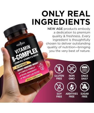 Vitamin B Complex for Men & Women - Made in USA - B-Complex: B1 B2 B3 B5 B6 B7 B8 B9 B12 with Vitamin C Choline Inositol - Energy Brain & Heart Support Supplement - 180 Vegan Capsules 60 Count (Pack of 3) - Buy Online on GoSupps.com