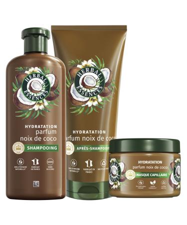 Herbal Essences Routine Hydratation Parfum Coco Avec Shampoing 250ml Apr s-Shampoing 200ml Et Masque 500ml. Aide Nourrir et Lisser Pour Des Cheveux Doux. Ingr dients d'Origine Naturelle* V gan