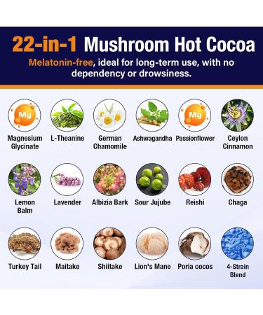 Mushroom Hot Cocoa with Magnesium Glycinate Reishi L-Theanine Ashwagandha Lemon Balm Lavender Cacao Powder Organic Hot Chocolate Supplement for Sleep Relaxation No Melatonin Vegan 7.4oz 7.41 Ounce (Pack of 1) - Buy Online on GoSupps.com
