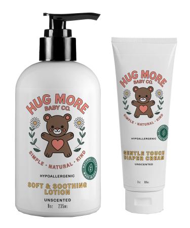 Hug More Baby Diaper Cream 3 Oz & Baby Lotion 8 Oz Pack of 2 Unscented Hypoallergenic Suitable for Newborn Babies
