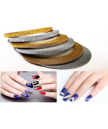 CHANGAR 6 Rolls Glitter Gold Silver Nail Art Stripping Tape Line - Shiny Matte Decoration Strips for DIY Nail Tips - Buy Online on GoSupps.com