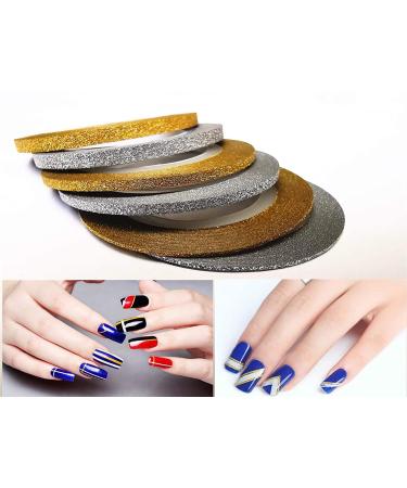Valuu 6 Rolls Glitter Nail Art Stripping Tape Set - Gold and Silver Shiny Matte Decoration Strips for DIY Nail Tip - 1mm 2mm 3mm Adhesive Decals - Buy Online on GoSupps.com