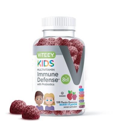 120 Count 8 in 1 Immune Heath Support Multivitamin Gummies & Probiotics Formulated for Kids - Vitamin C D3 B12 B6 Zinc Elderberry Selenium - Dietary Supplement Berry Flavored Chewable Gummy 120 Count (Pack of 1)