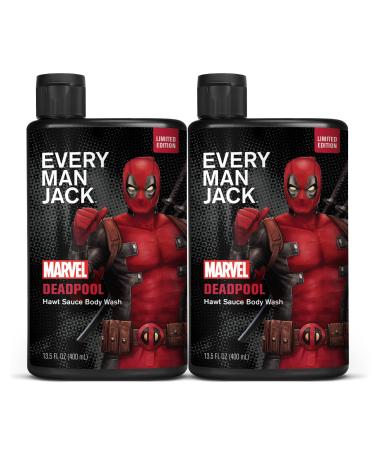 Every Man Jack Deadpool Body Wash Gift for Men Plant-Based Cleansers & Moisturizers Paraben & Dye Free 13.5 fl oz (2 Pack) Hawt Sauce