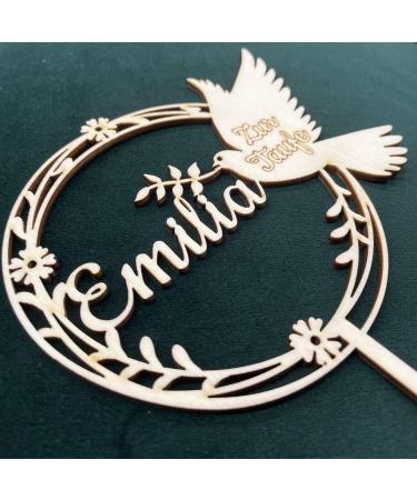 Personalized Baptism Cake Topper | Custom Name & Dove Decoration for Baptism Celebrations - Buy Online on GoSupps.com
