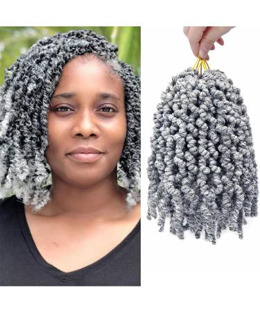 Liyate 3 Packs Pretwisted Spring Twist Crochet Hair Short Curly Spring Twist Hair 8Inch 18 Strands/pack Spring Twists Fluffy Curly Twist Braiding Hair Pre-Twisted Passion Twist Crochet Braids(Gray) 8 Inch (Pack of 3) Gray