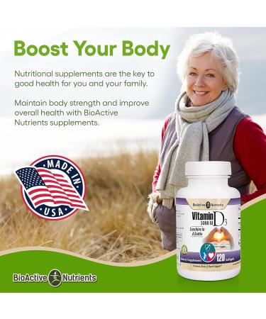 BIOACTIVE NUTRIENTS Vitamin D3 5000 IU Supplements - High Potency Supplement - Pure D-Vitamins from Nature - Heart and Immune Health for Daily Life - Made Gluten-Free and Yeast-Free - 120 Softgels - Buy Online on GoSupps.com