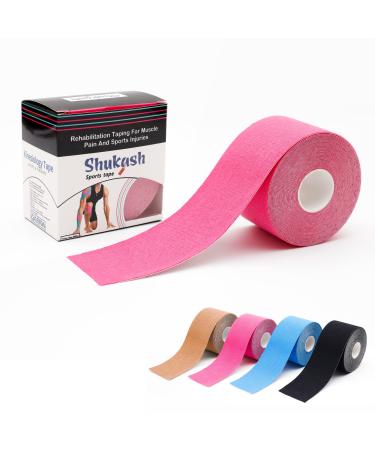 Shukash Kinesiology Tape 6 Meter Roll Elastic Therapeutic Muscle Support Tape for Sports Injuries & Recovery Sports Strapping Tape Waterproof Athletic Tape for Knee Ankle Shoulder Foot Pink