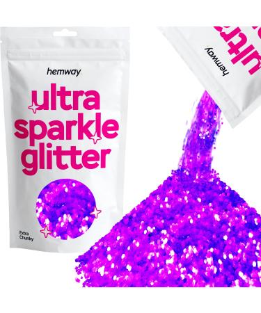 Hemway Premium Ultra Sparkle Glitter Multi Purpose Metallic Flake For Arts Crafts Nails Cosmetics Resin Festival Face Hair - Fluorescent Purple - Extra Chunky (1/24 "0.040" 1mm) 100g / 3.5oz Fluorescent Purple Extra Chunky - 100g