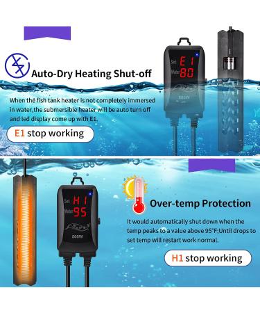 Woliver 500W Aquarium Heater - Fast Heating Submersible Fish Tank Heater with LED Controller for 66-132 Gallon Marine and Freshwater Tanks - Buy Online on GoSupps.com