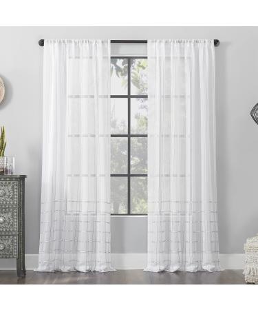 Clean Window Striped Accent Anti-Dust Allergy/Pet Friendly Anti-Dust Sheer Curtain Panel 50 x 84 White