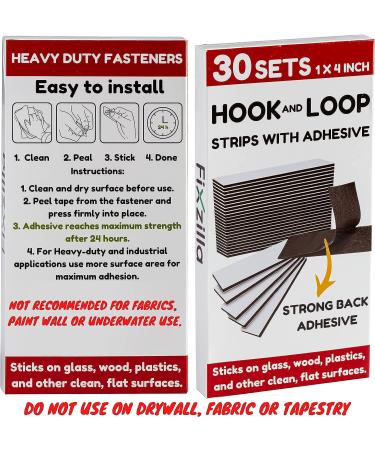 FixZilla 30 Sets Hook and Loop Strips with Adhesive - 1x4 Inch - Strong Back Adhesive Fasteners Tape  Black 30 Sets 1x4 Inch Black - Buy Online on GoSupps.com