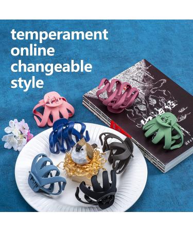 7pc Apooto Macaron Colors Octopus Hair Claw Clips - Flower Style Strong Hold Jaw Clip Set for Thick Hair | Stylish Matte Decorative Clips for Women & Girls - Buy Online on GoSupps.com