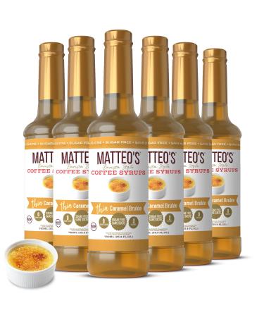 Matteo's Barista Style Sugar-Free Coffee Syrup Caramel Brulee Flavor Zero Calories and Sugar Keto Friendly Ideal for Lattes Cappuccinos Espresso Americano Indulgent Taste 25.4 Oz 6-Pack 750 ml (Pack of 6)