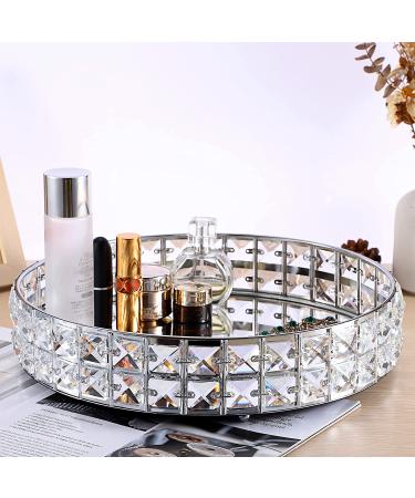 Sparkly Crystal Vanity Tray - Large Silver Mirror Jewelry Organizer for Makeup and Perfume Display - Decorative Bathroom Home Decor - Buy Online on GoSupps.com
