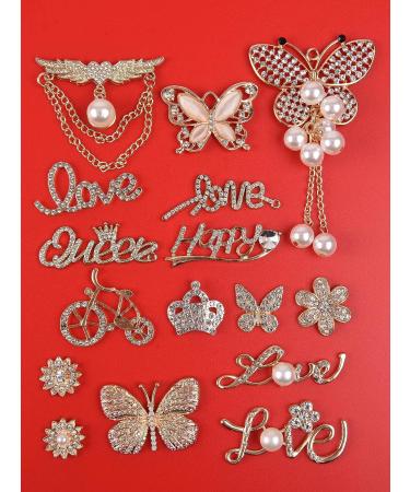 Bling Shoe Charms Set - Enamel Diamond Decorations with Chains for Girls and Women | Gold Finish - 22pcs - Buy Online on GoSupps.com