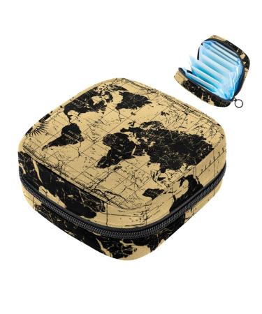 Retro Old World Map compass sanitary napkin storage bag Servant period pocket for women teen girls girls menstrual cup pocket silent insert holder