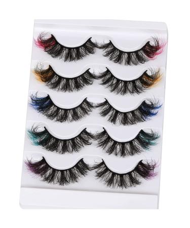 Focipeysa Colored Fluffy Mink Eyelashes - 8D Dramatic Wispy Lashes C Curl - 5 Color Mixed False Eyelashes - Pink Orange Purple Green Blue - Buy Online on GoSupps.com