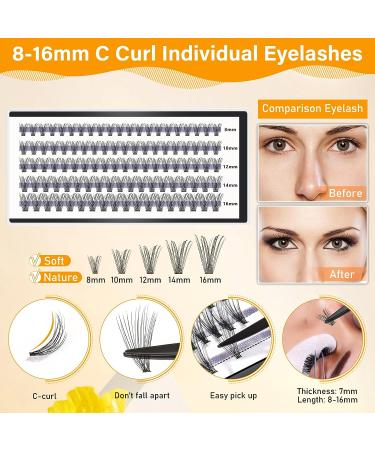 Qinzave DIY Individual Lash Extensions C Curl Mix 8-16mm - Complete Kit for Soft, Comfortable Lash Cluster Extensions at Home - Buy Online on GoSupps.com