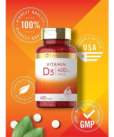 Carlyle Vitamin D3 400iu (10mcg) 400 Tablets - Vegetarian Non-GMO Formula - Buy Online on GoSupps.com