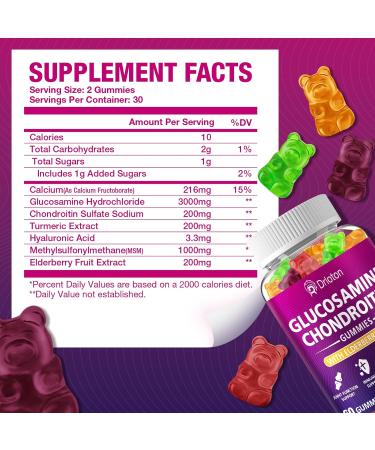 2-Pack 3000mg Glucosamine Chondroitin Gummies with MSM & Elderberry Joint Supplements for Women Men Extra Strength Joint ealth Fl xibility ntioxidant Immun Support Supplement Gummy 120Gummies - Buy Online on GoSupps.com