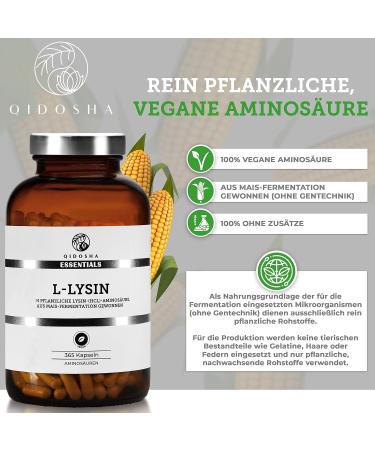 Qidosha L-Lysine Capsules 500mg | High Dose 365 Vegan Capsules | Pure L-Lysine 400mg | Made in Germany | International Shipping Available - Buy Online on GoSupps.com