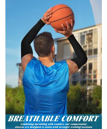 2 Pieces Knitted Compression Arm Sleeves for Men | Full Arm Support for Weightlifting Basketball Golf & Training - Black - Buy Online on GoSupps.com