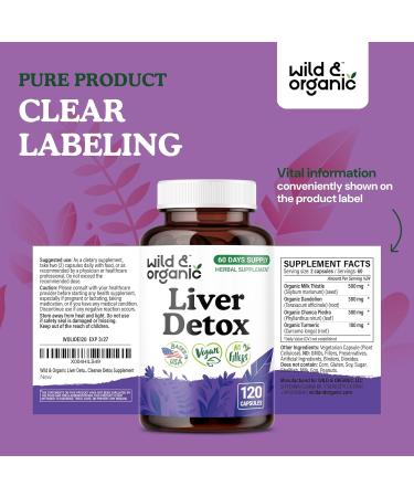 Wild & Organic Liver Detox Capsules - Milk Thistle Dandelion Root Turmeric Liver Cleanse Support - Silymarin Milk Thistle Supplement - 120 Vegan Capsules - 2-Month Supply - Non-GMO 120 Count (Pack of 1) - Buy Online on GoSupps.com