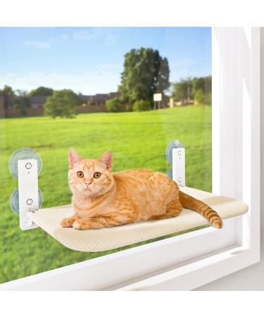 AMOSIJOY Cordless Cat Window Perch, Cat Hammock for Wall with 4 Strong Suction Cups, Anchors&Screws for Two Types of Installation, Solid Metal Frame and Two Replaceable Covers, Foldable Cat Beds for Indoor Cats Large - Two Covers