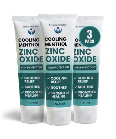 Menthol and Zinc Oxide Cream Paste - 3 Pack - 4 oz of Skin Protectant for Healing and Discomfort - Kid and Adult Barrier Cream for Incontinence Minor Burns Scrapes Itching and More