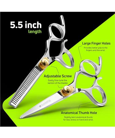 Suvorna 5.5 Hairdressing Scissors Set - Professional Barber and Hair Cutting Scissors with Thinning Shears for Right-Handed Hairdressers - 2 Pc Set - Buy Online on GoSupps.com