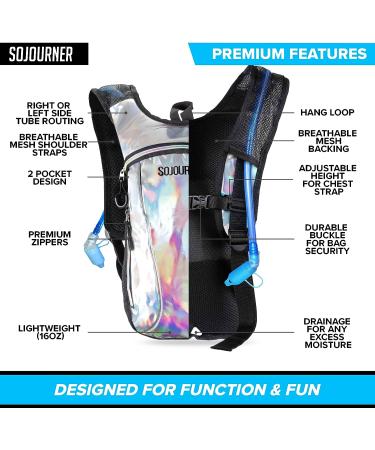 Sojourner Hydration Pack - 2L Hydration Bladder for Festival, Hiking, Biking - Silver Holographic - Buy Online on GoSupps.com