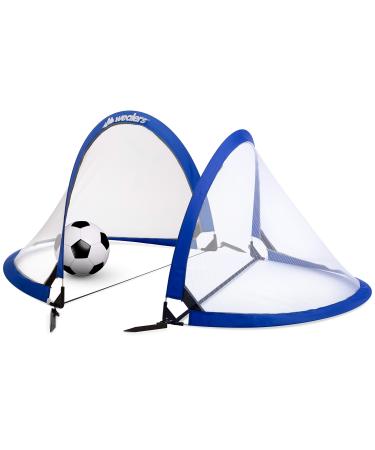 Collapsible Soccer Goal Set of 2 with Travel Bag - Ultra Portable 4 Foot Instant Pop Up Football Goal Nets for The Beach| Playground | Backyard | Camping - Kids Soccer Training Nets Blue