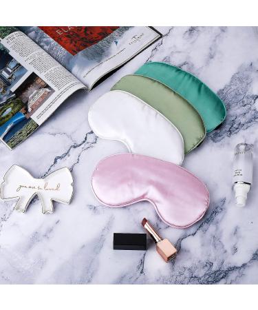 Lusofie 4Pcs Silk Sleep Masks Set - Adjustable Strap Eye Covers for Sleeping, Night Travel, Nap - Satin Eyeshade for Girls (Pink/White/Green/Emerald) - Buy Online on GoSupps.com
