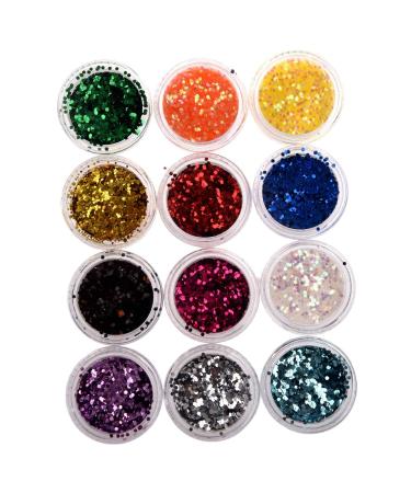 12 Color Acrylic Nail Art sequins six angle