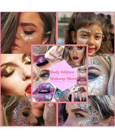 Body Face Chunky Glitter Gel Pink White & Silver Sparkles for Concerts Festivals & Raves | 150ml Mermaid Glitter Makeup - Buy Online on GoSupps.com