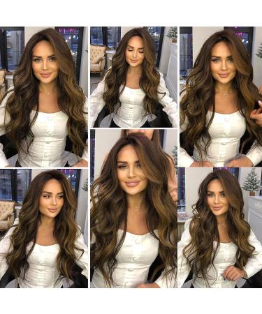 Alanhair Long Curly Wave Honey Brown Lace Wig for Women - Heat Resistant Synthetic Wig for Daily & Cosplay - Natural & Glueless - Buy Online on GoSupps.com