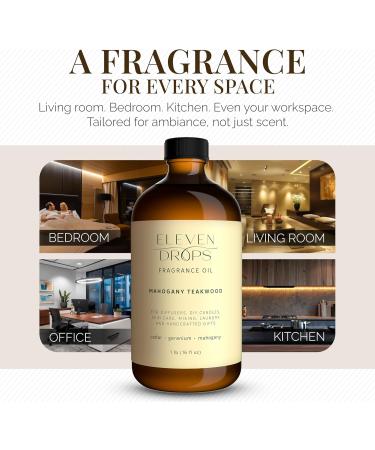 Eleven Drops Mahogany Teakwood Diffuser Oil Premium Fragrance Oil for Cold Air Diffusers Home Office DIY Candles Rich Woody Aroma Long Lasting Pet Friendly Made in USA 16 Fl.Oz Glass Bottle - Buy Online on GoSupps.com