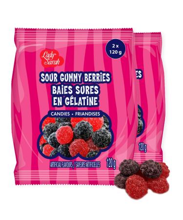 Lady Sarah Sour Gummy Berries - 240 Grams (Pack of 2 x 120G Bags) | Canada s Top Choice Bulk Candy Bear Bag | Sour Candy & Gummies for Parties & Gifts Sour Gummy Berries Pack of 2