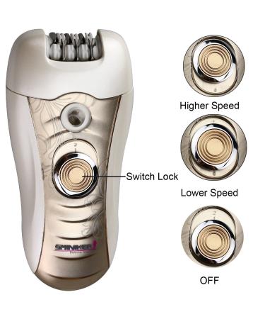 Sminiker 3 in 1 Lady Rechargeable Hair Removal Kit - Waterproof Bikini Trimmer, Epilator, Callus Remover - LED Shaver for Arms, Underarms, Bikini Line & Legs (Gold) - Buy Online on GoSupps.com