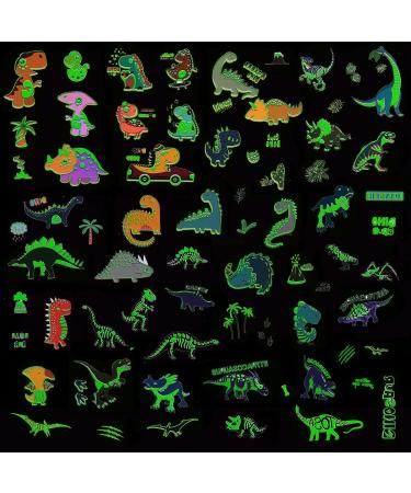 Glow In The Dark Dinosaur Temporary Tattoos - 10 Sheets | Waterproof Cartoon Tattoos for Kids Birthday & Halloween Party Decor - Buy Online on GoSupps.com