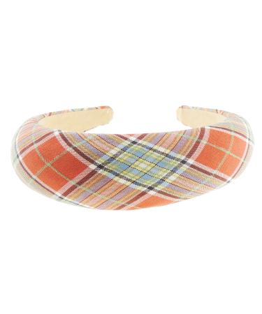 Wide High Sponge Puffy Bump Thick Fashion Formal Plaid Tartan Fabric Boho Vintage Headband Alice Band Women Hair Accessory Hairband Christmas Birthday Wedding Guest Bridesmaid Prom Holiday Orange Burnt Orange