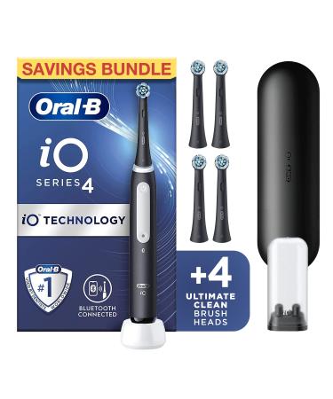 Oral-B iO4 2x Electric Toothbrushes For Adults Christmas Gifts For Women / Him 2 Toothbrush Heads & 1 Travel Case 4 Modes With Teeth Whitening UK 2 Pin Plug Black and White + Refills Black Travel - Buy Online on GoSupps.com