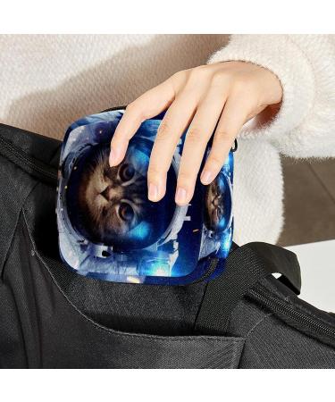 Menstruation Pad Bag with Zipper | Stylish Women's Napkin & Tampon Bag - Cosmic Cat Design - Buy Online on GoSupps.com